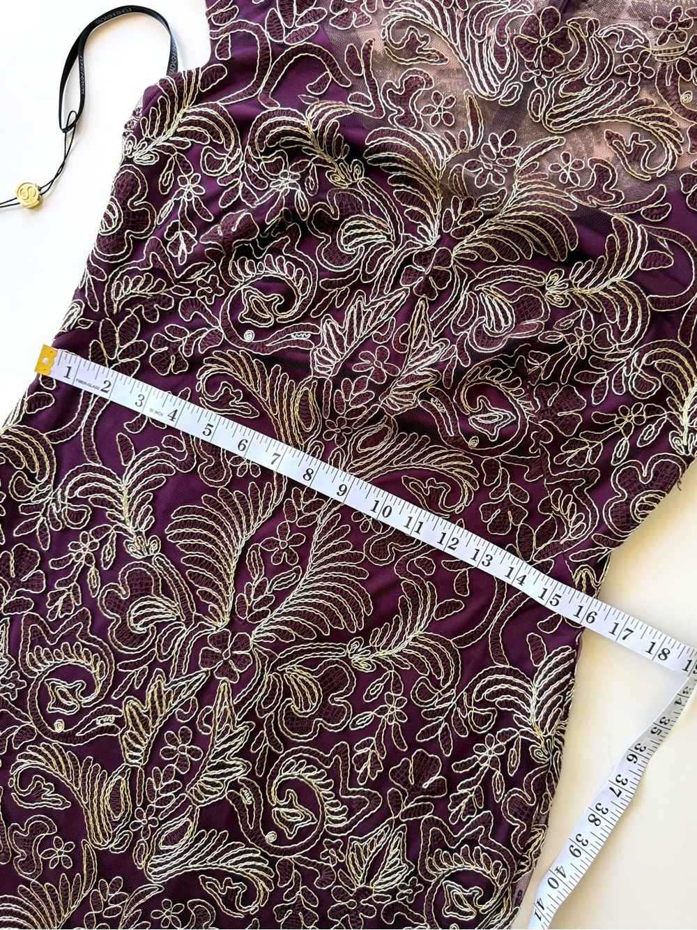 NWT Tadashi Shoji Abigail Dress Blackberry Gold Embroidered Lace Size 10 $408 - Picture 13 of 16